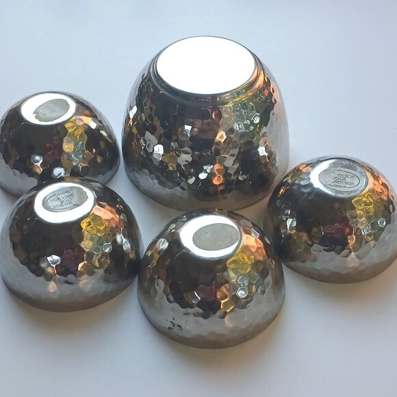 Hand Hammered Metal Nut/Condiment 5 Bowls Hemisphere Abbott Collection India - Picture 3 of 6